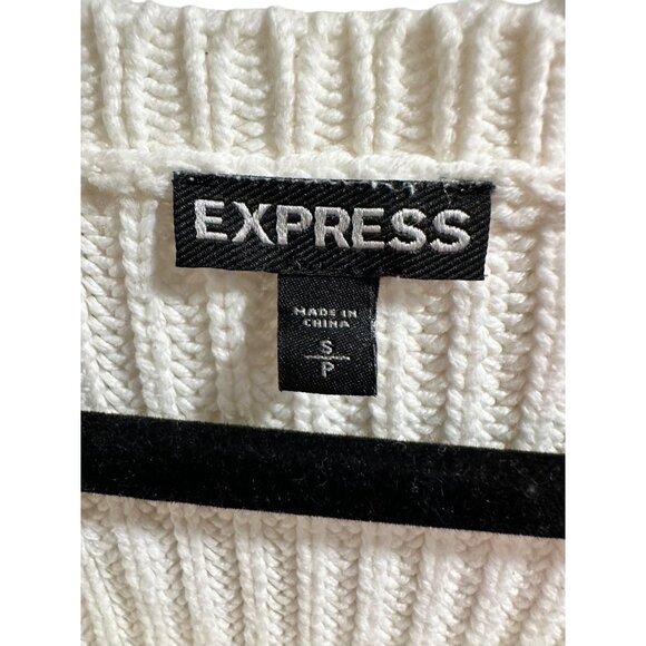 π 2/$20 πExpress Womens Cable Knit Sweater With Lace-Up Front Ivory Size S - Picture 5 of 7
